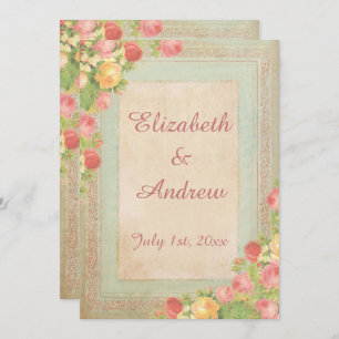 Invitation Élégant Mariage Rose Vintage