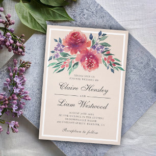 Invitation Elégant Mariage Rose Watercolor Peony