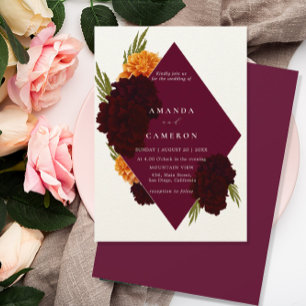 Invitation Elégant Mariage rouge Bourgogne "MARIGOLD"