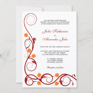 Invitation Élégant Mariage rouge et orange