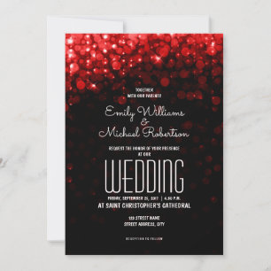 Invitation Elégant mariage rouge lumières bokeh arrière - pla