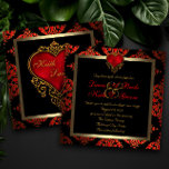 Invitation Élégant Mariage rouge noir et or<br><div class="desc">Coeur de satin rouge riche avec doré orné garnir élégant noir et or rouge coeur faire-part de mariage.</div>