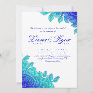 Invitation Elégant mariage royal bleu Rose blanc