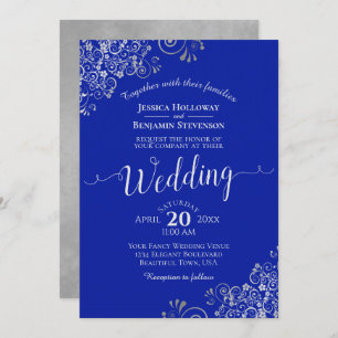 Invitation Elégant Mariage Royal Blue & Silver Calligraphy