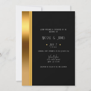 Invitation Élégant mariage royal glamour noir et or    