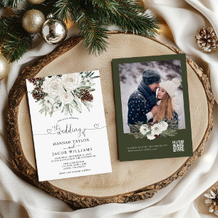 Invitation Elégant Mariage RSVP Code QR de pin d'hiver