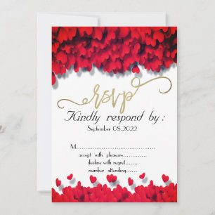 Invitation Élégant Mariage RSVP Red Hearts