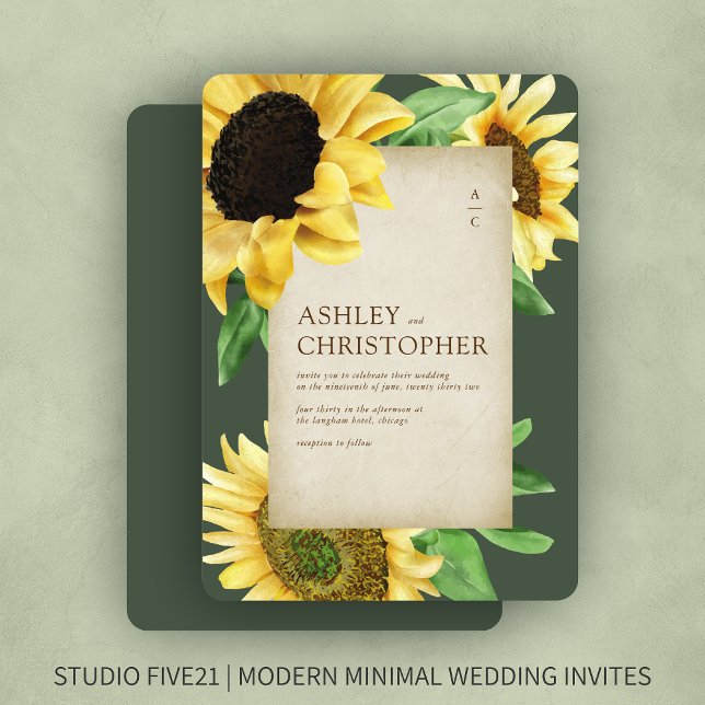 Invitation Élégant Mariage rustique de tournesol vert (Créateur téléchargé)