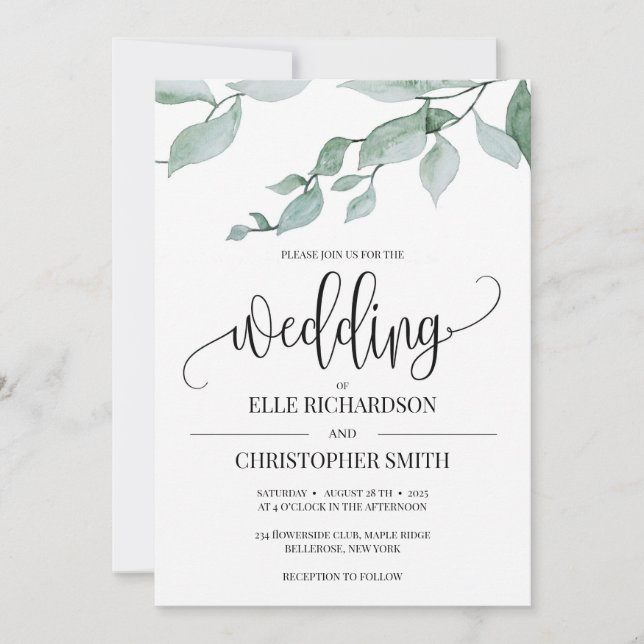 Invitation Élégant mariage rustique d'eucalyptus boho (Devant)
