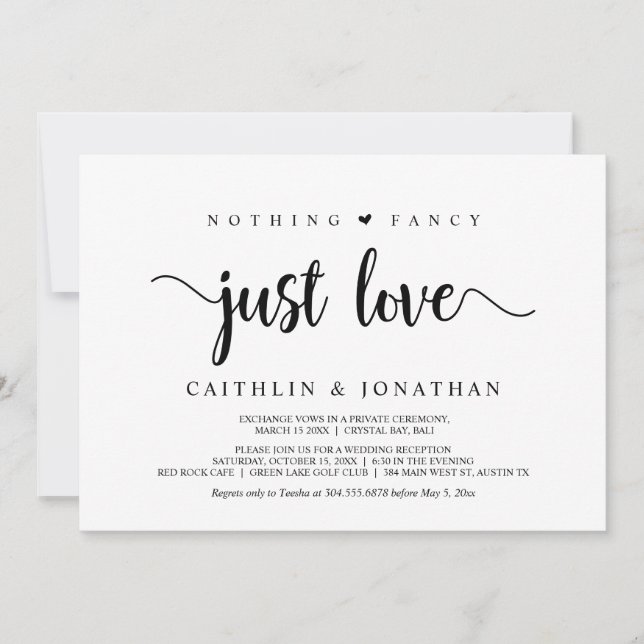 Invitation Élégant Mariage Rustique Moderne, Rien de Fantaisi (Devant)