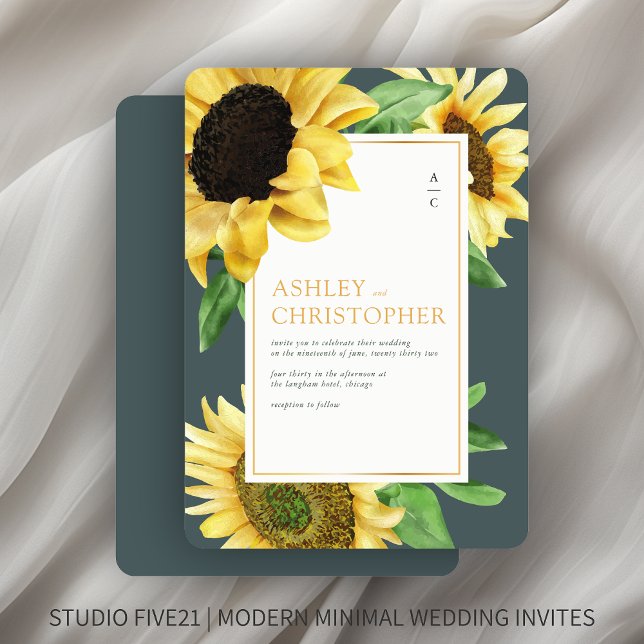 Invitation Élégant Mariage rustique Tournesol Ardoise gris (Créateur téléchargé)