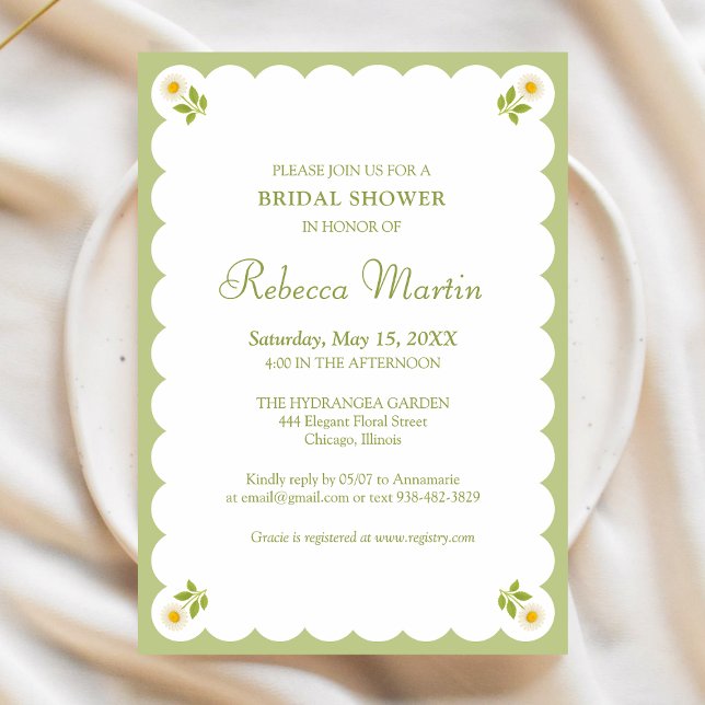 Invitation Élégant Mariage Sage Vert Daisy Simple Chic (Créateur téléchargé)