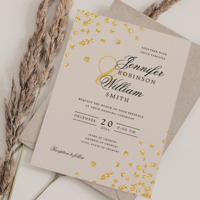 Invitation Élégant Mariage Script Gold Confetti Champagne (Elegant Script Wedding Gold Confetti Champagne Invitation)