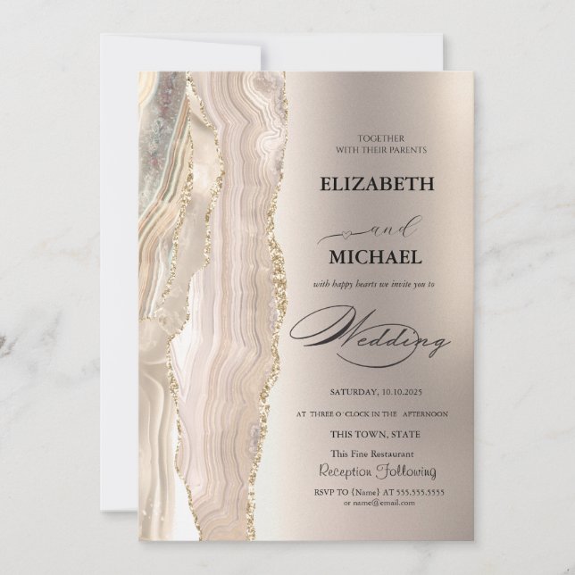 Invitation Élégant Mariage Script Pailleté Perle  (Devant)