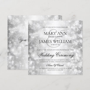 Invitation Elégant Mariage Silver Shimmer Lumières