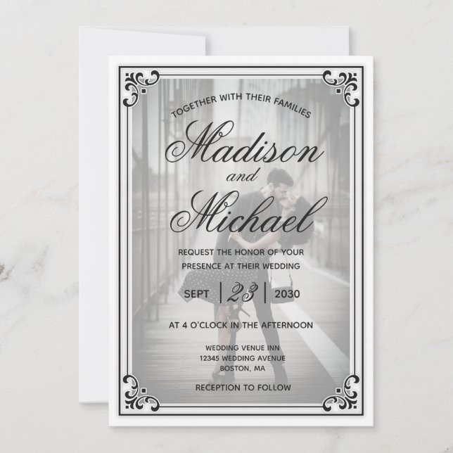 Invitation Élégant Mariage simple noir et blanc (Devant)