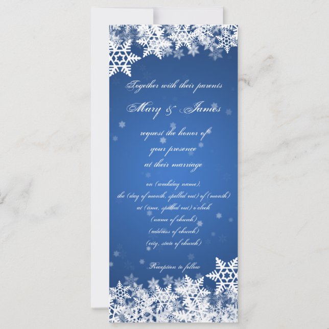 Invitation Elégant Mariage Snowflakes hiver Sapphire Bleu (Dos)