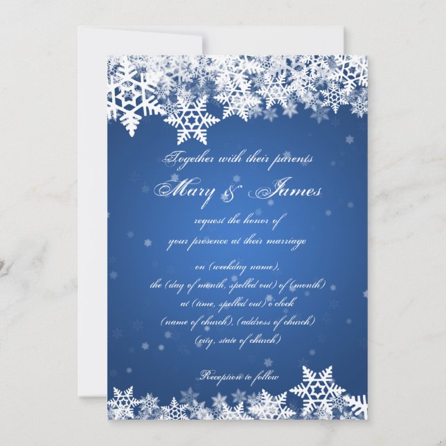 Invitation Elégant Mariage Snowflakes hiver Sapphire Bleu (Dos)