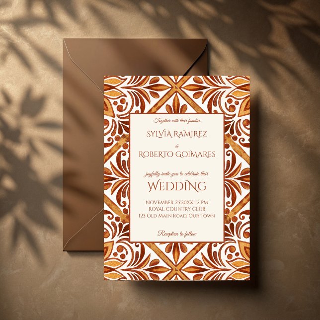 Invitation Élégant mariage Talavera mexicain en terre cuite (Terracotta Mexican Talavera wedding Invitation template elegant vintage Talavera wedding invites )