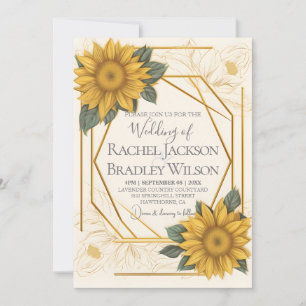 Invitation Elégant mariage tournesol Abstrait Gold Frame