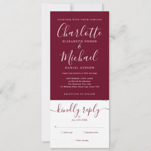 Invitation Élégant mariage tout-en-un écriture Bourgogne