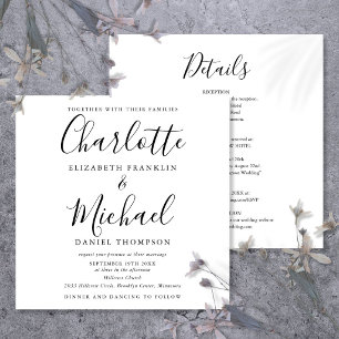 Invitation Élégant Mariage Tout En Un Écriture Noir Et Blanc