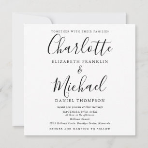 Invitation Élégant Mariage Tout En Un Écriture Noir Et Blanc
