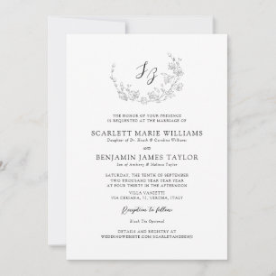Invitation Élégant Mariage tout-en-un Monogramme Botanique
