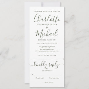 Invitation Élégant Mariage Tout En Un Vert Olive Script