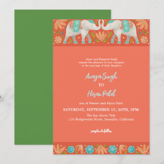 Invitation Élégant Mariage traditionnel indien des éléphants
