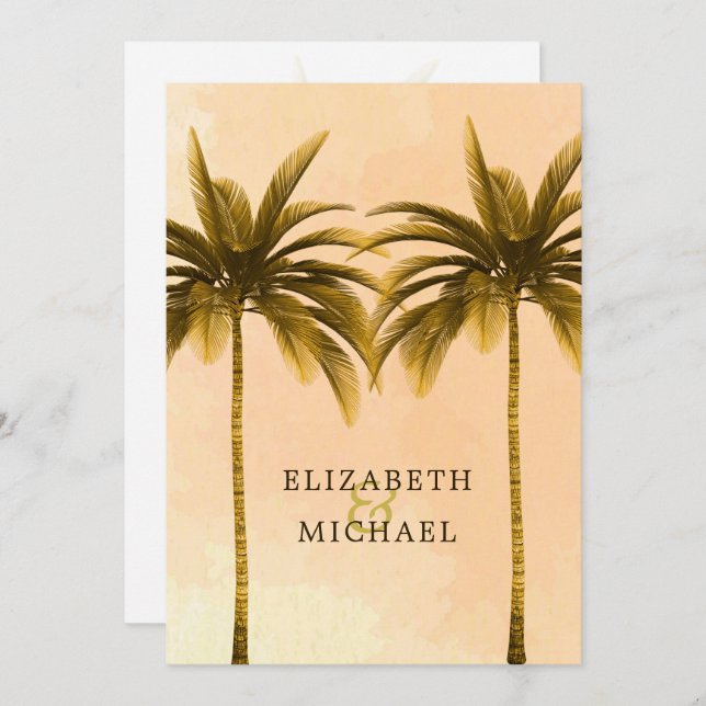 Invitation Élégant Mariage tropical moderne Orange Palm (Devant / Derrière)