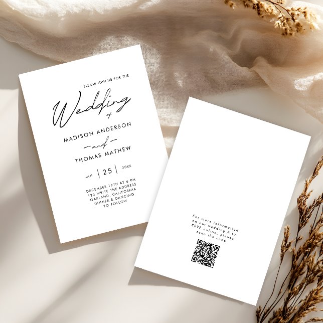 Invitation Élégant Mariage Typographie Moderne Noir et Blanc (Front / Back)