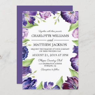 Invitation Elégant Mariage Ultra Violet Aquarelle Tulips