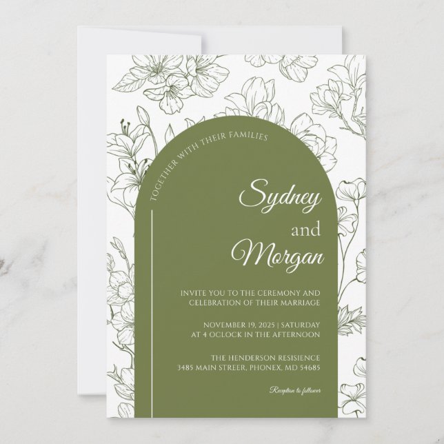 Invitation Élégant Mariage végétal floral Sage vert (Devant)