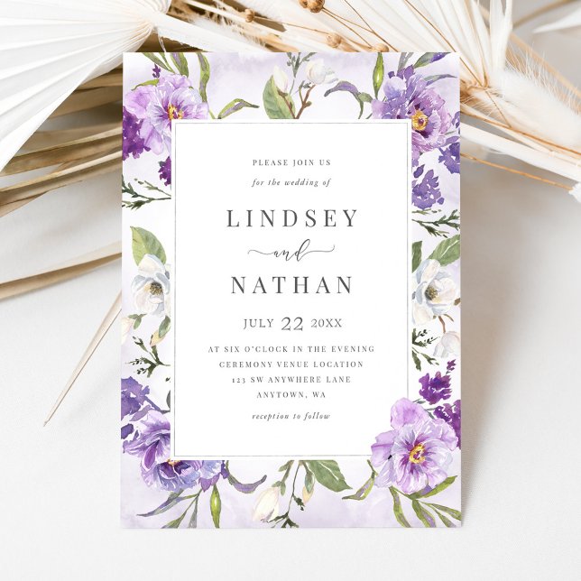 Invitation Élégant Mariage végétal violet (Créateur téléchargé)
