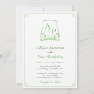Invitation Élégant Mariage Vert Et Blanc Botanique Crest