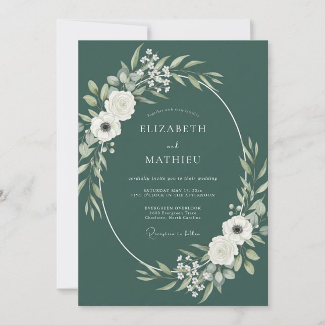 Invitation Élégant mariage vert forêt de bois (Devant)