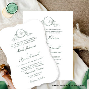 Invitation Élégant Mariage vert Monogramme officiel
