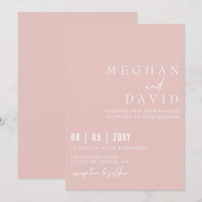 Invitation Élégant Mariage vert pâle manuscrit (Devant / Derrière)