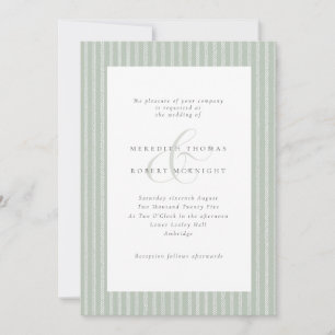 Invitation Élégant mariage vert sauge et rayures blanches