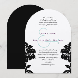 Invitation Élégant Mariage Victorien en Damassé Noir