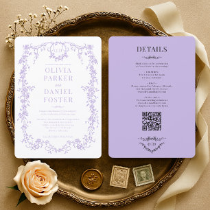 Invitation Élégant mariage victorien lilas violet tout-en-un