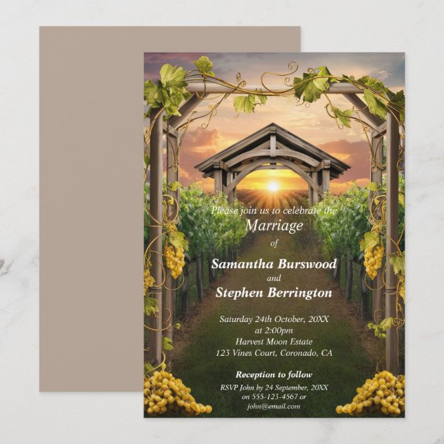 Invitation Élégant Mariage Vignoble (Devant / Derrière)