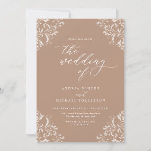 Invitation Élégant Mariage Vintage Beige Taupe