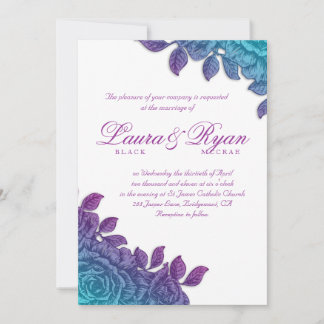 Invitation Elégant mariage vintage bleu Rose violet