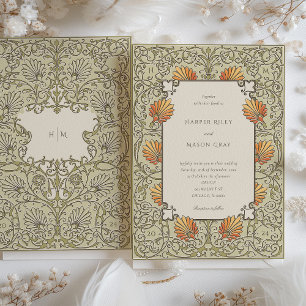 Invitation Élégant Mariage Vintage Fleuriste aux Tons Sauge e