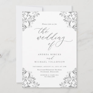 Invitation Elégant mariage vintage gris argent
