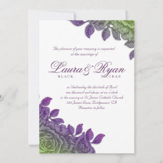 Invitation Elégant mariage vintage violet Rose vert