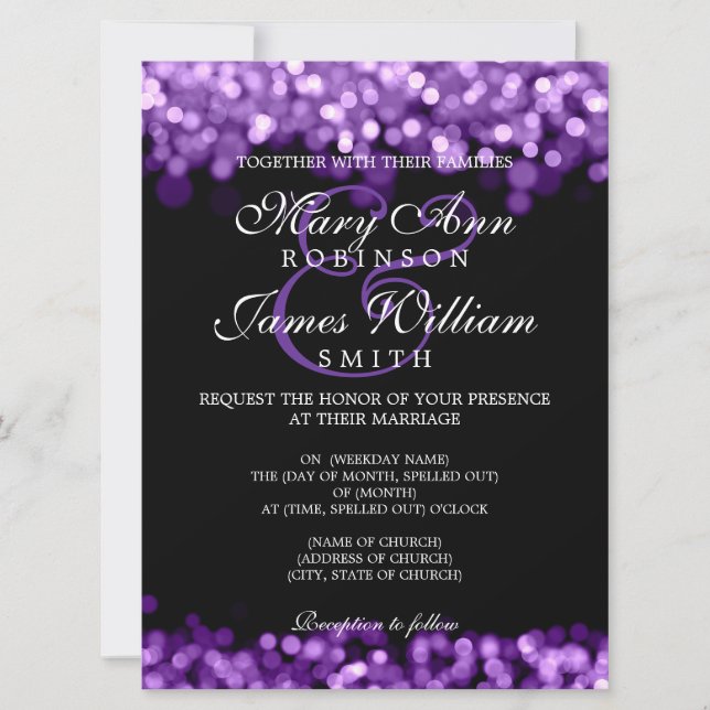 Invitation Élégant Mariage Violet Lumières (Devant)