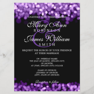 Invitation Élégant Mariage Violet Lumières